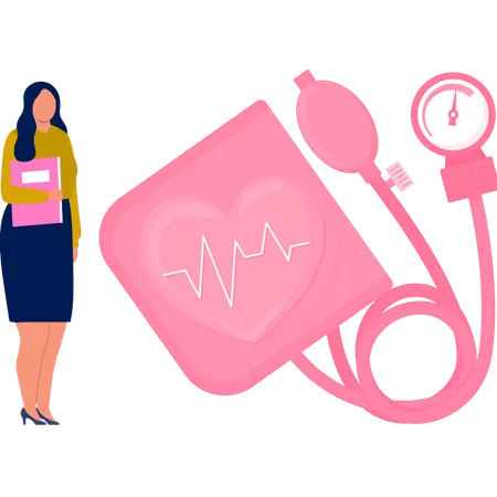 Chica con máquina de control de presión arterial  Ilustración