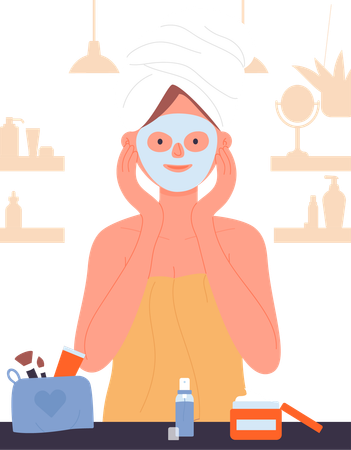 Chica con mascarilla de piel  Ilustración