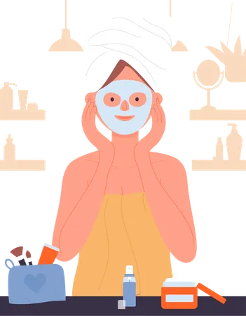 Chica con mascarilla de piel  Ilustración