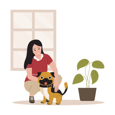 Chica con perro mascota  Ilustración