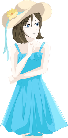 Chica con vestido azul y sombrero  Ilustración