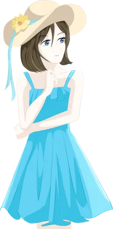 Chica con vestido azul y sombrero  Ilustración