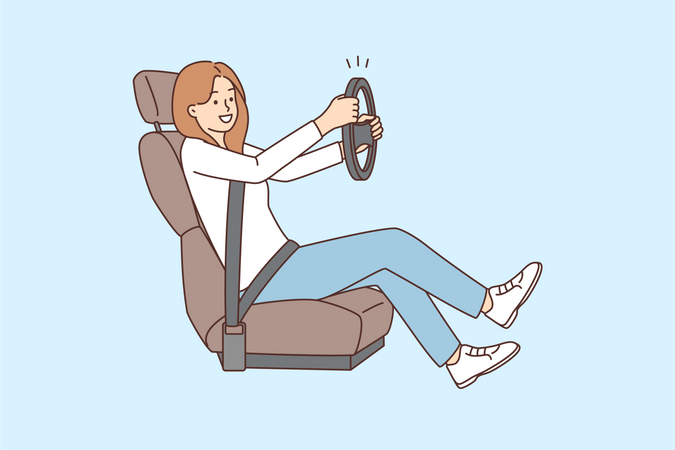 Chica joven en coche  Ilustración