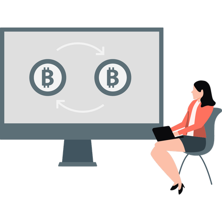 Niña contando sobre el intercambio de bitcoins  Illustration