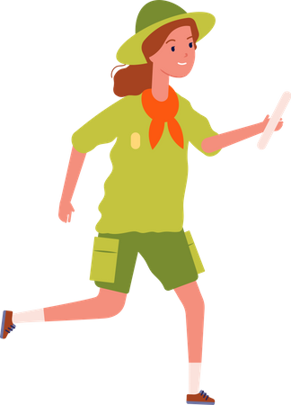 Chica corriendo en uniforme scout  Ilustración
