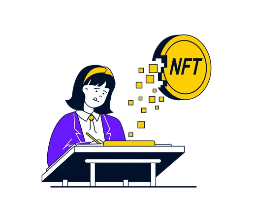 Niña creando NFT  Ilustración
