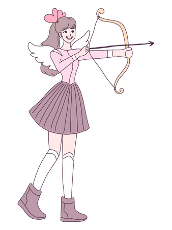 Cupido niña con arco y flecha.  Ilustración