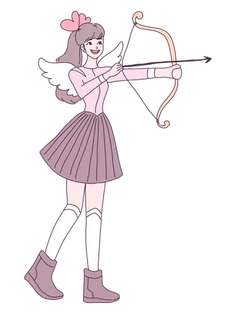 Cupido niña con arco y flecha.  Ilustración