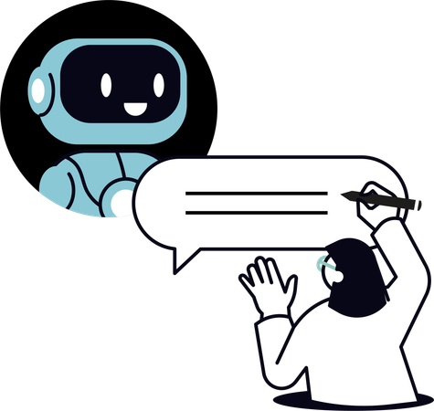 Niña dando retroalimentación al robot  Ilustración