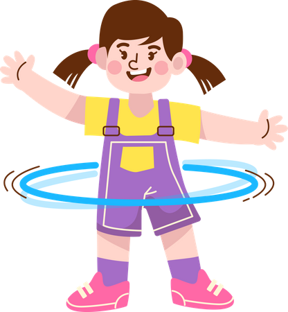 Niña de jardín de infantes jugando hula-hoop  Ilustración