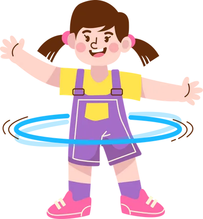 Niña de jardín de infantes jugando hula-hoop  Ilustración