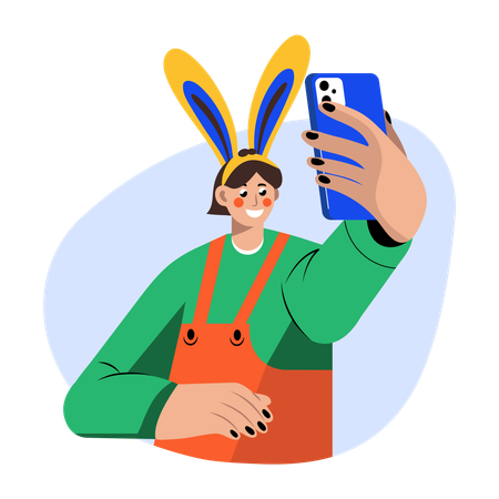 Niña de Pascua tomándose un selfie  Ilustración