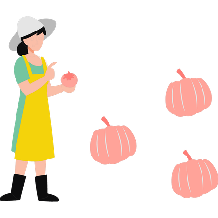 Niña de pie junto a la calabaza  Ilustración