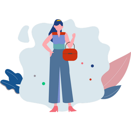 Niña de pie con bolsa  Ilustración