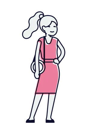 Chica de pie con bolso al hombro  Ilustración