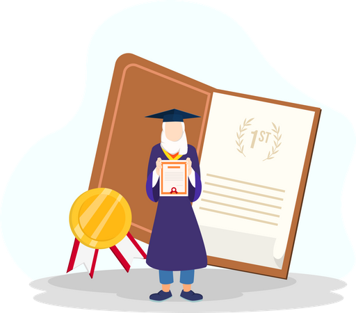 Chica de pie con certificado de graduación  Ilustración