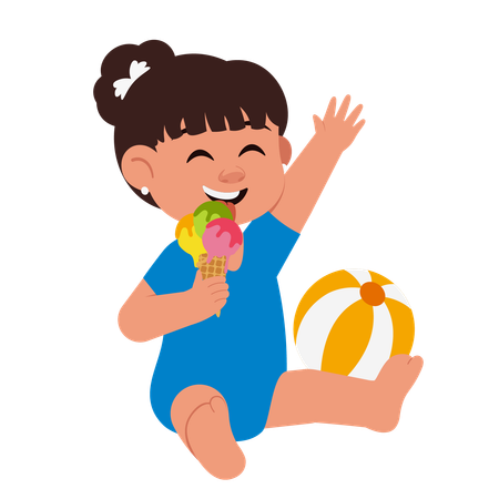 Chica de verano comiendo helado  Ilustración