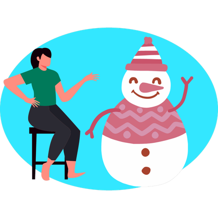 Niña decorando muñeco de nieve  Ilustración