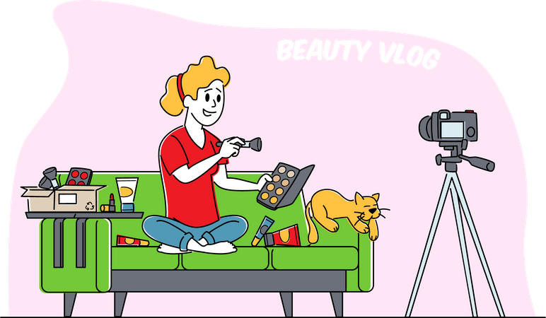 Niña desempacando producto de belleza  Ilustración