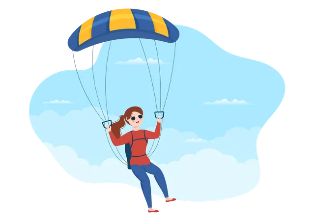 Ilustracion De Paracaidismo Con Paracaidistas Usan Paracaidas Y Salto Aereo Para Actividades Al Aire Libre En Plantillas Dibujadas A Mano De Dibujos Animados De Deportes Extremos Planos Ilustración