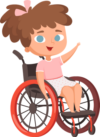 Niña discapacitada en silla de ruedas  Ilustración
