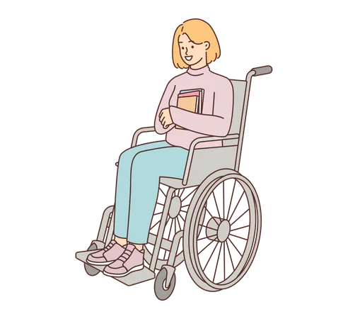 Niña discapacitada sentada en silla de ruedas  Ilustración
