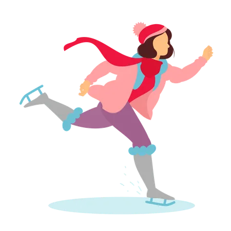 Chica disfruta patinando sobre hielo  Ilustración