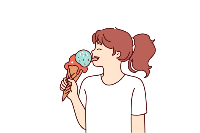 La chica disfruta de su helado  Ilustración