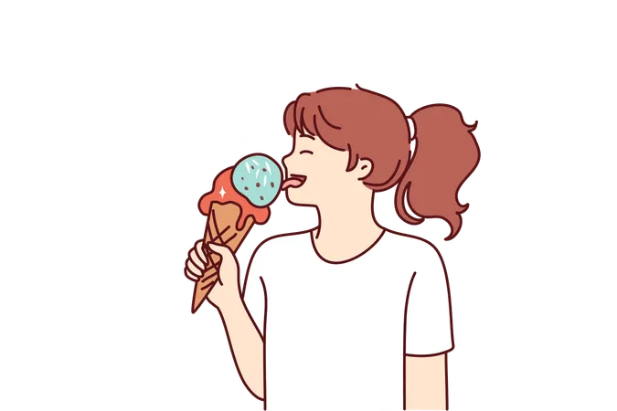 La chica disfruta de su helado  Ilustración