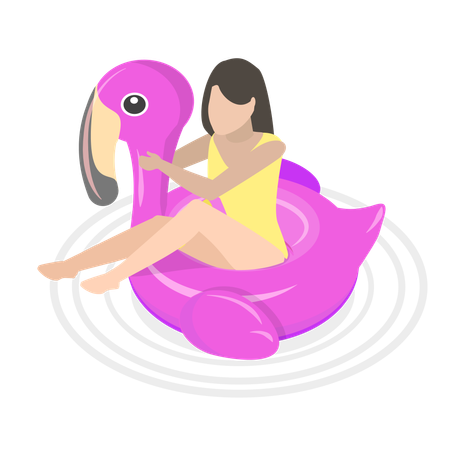 Chica disfrutando de las vacaciones de verano sentada en la piscina  Ilustración