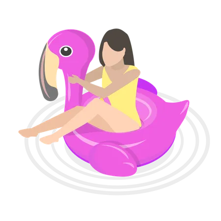 Chica disfrutando de las vacaciones de verano sentada en la piscina  Ilustración