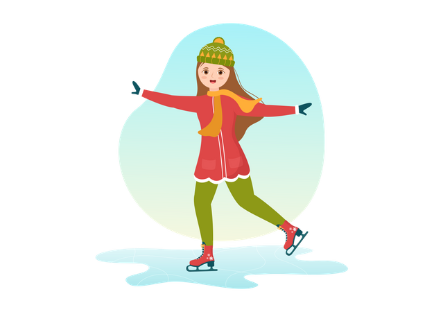 Chica disfrutando patinando sobre hielo  Ilustración