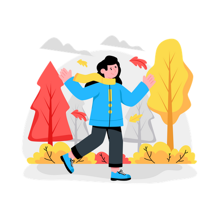 Niña disfrutando de la temporada de otoño  Illustration