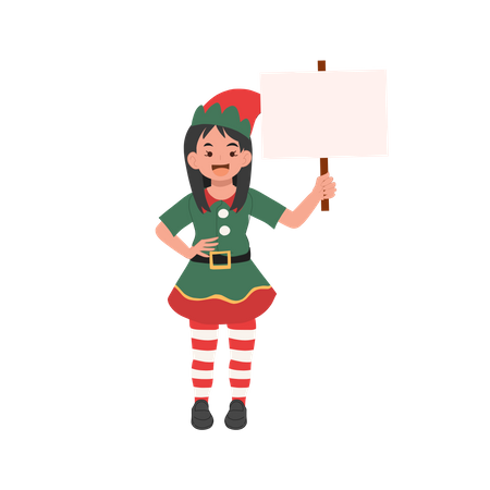 Chica elfa de Navidad con letrero  Ilustración