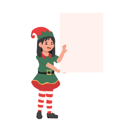 Chica elfa de Navidad con letrero  Ilustración