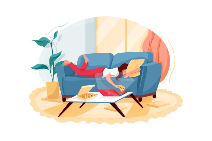 Niña durmiendo en el sofá  Ilustración