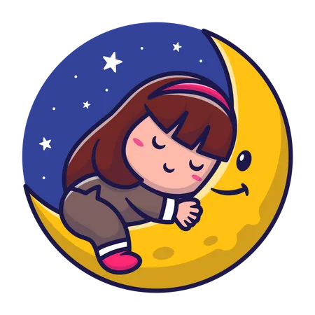Niña durmiendo en la luna  Ilustración
