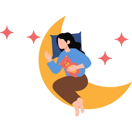 Niña durmiendo en la luna  Ilustración