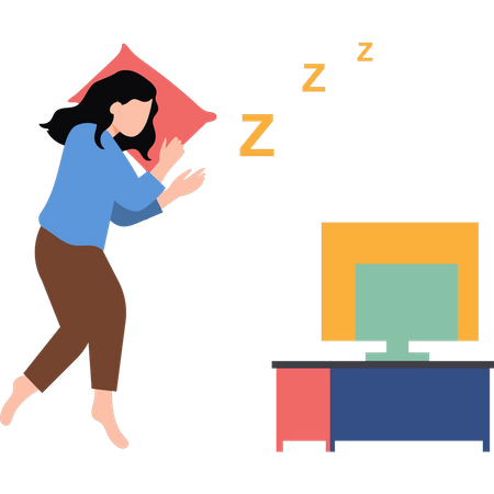 Niña durmiendo mientras ve la televisión  Ilustración