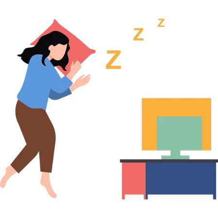 Niña durmiendo mientras ve la televisión  Ilustración