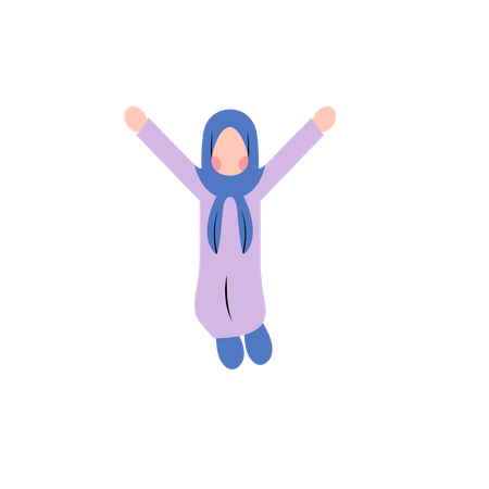 Niña con hijab saltando en el aire  Ilustración