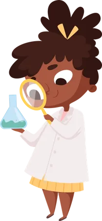 Niña en laboratorio de química  Ilustración