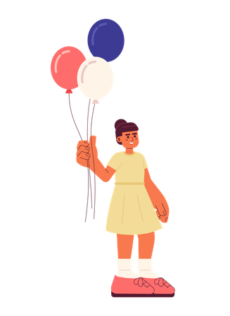 Niña en vestido de verano sosteniendo globos  Ilustración