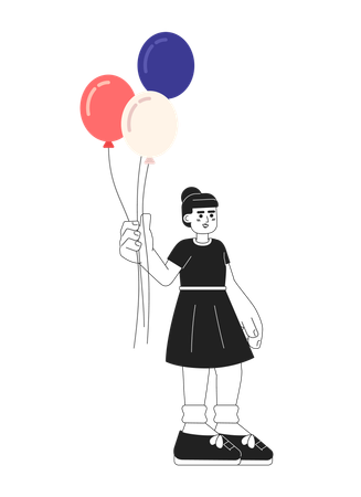 Niña en vestido de verano sosteniendo globos  Ilustración