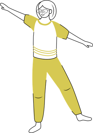 Equilibrio de entrenamiento de niña con ejercicio.  Ilustración