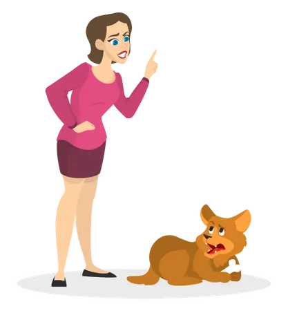 Chica joven entrenando perro mascota  Ilustración