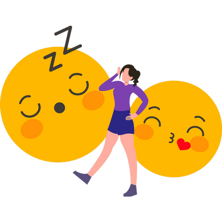 Chica enviando emojis dormidos  Ilustración