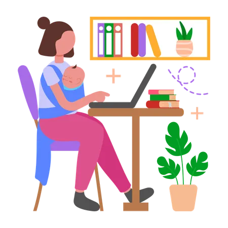 Chica que equilibra la paternidad y el trabajo  Ilustración