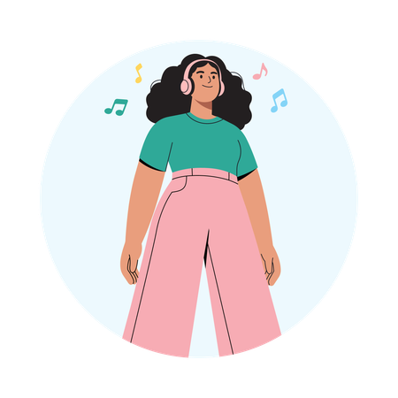 Niña escuchando con alegría  Ilustración