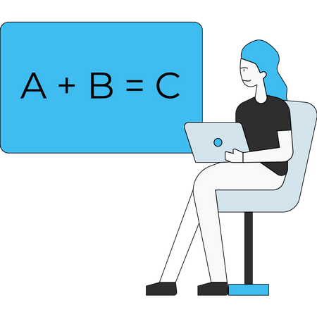 Una niña está aprendiendo matemáticas en línea durante el encierro por covid  Ilustración